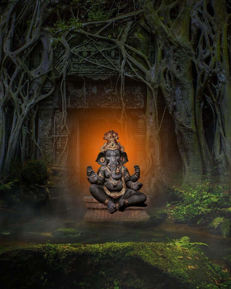 Ganesha amidst a lush, mystical forest