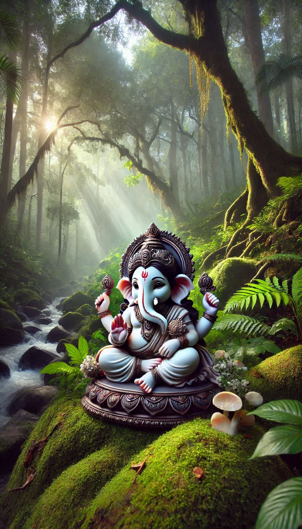 Ganesha amidst lush forest landscape