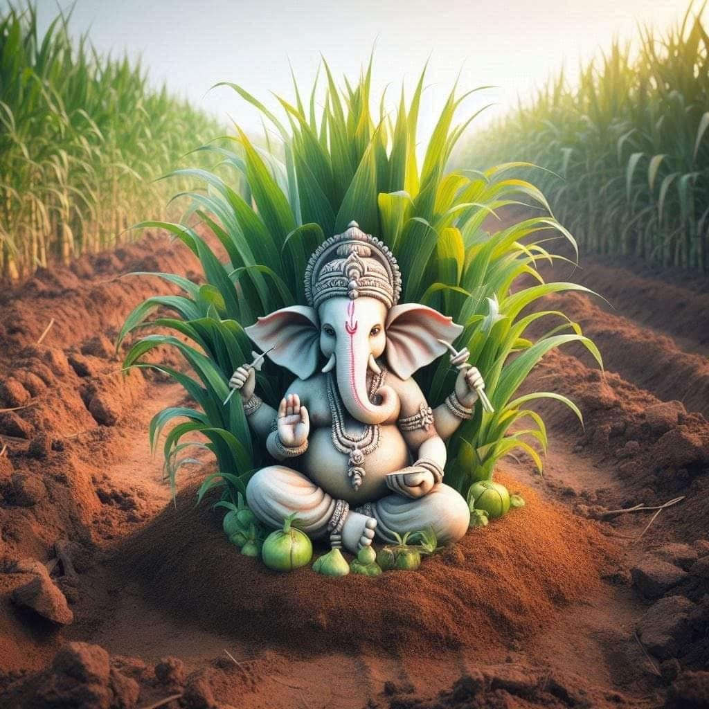 Ganesha amidst a green field