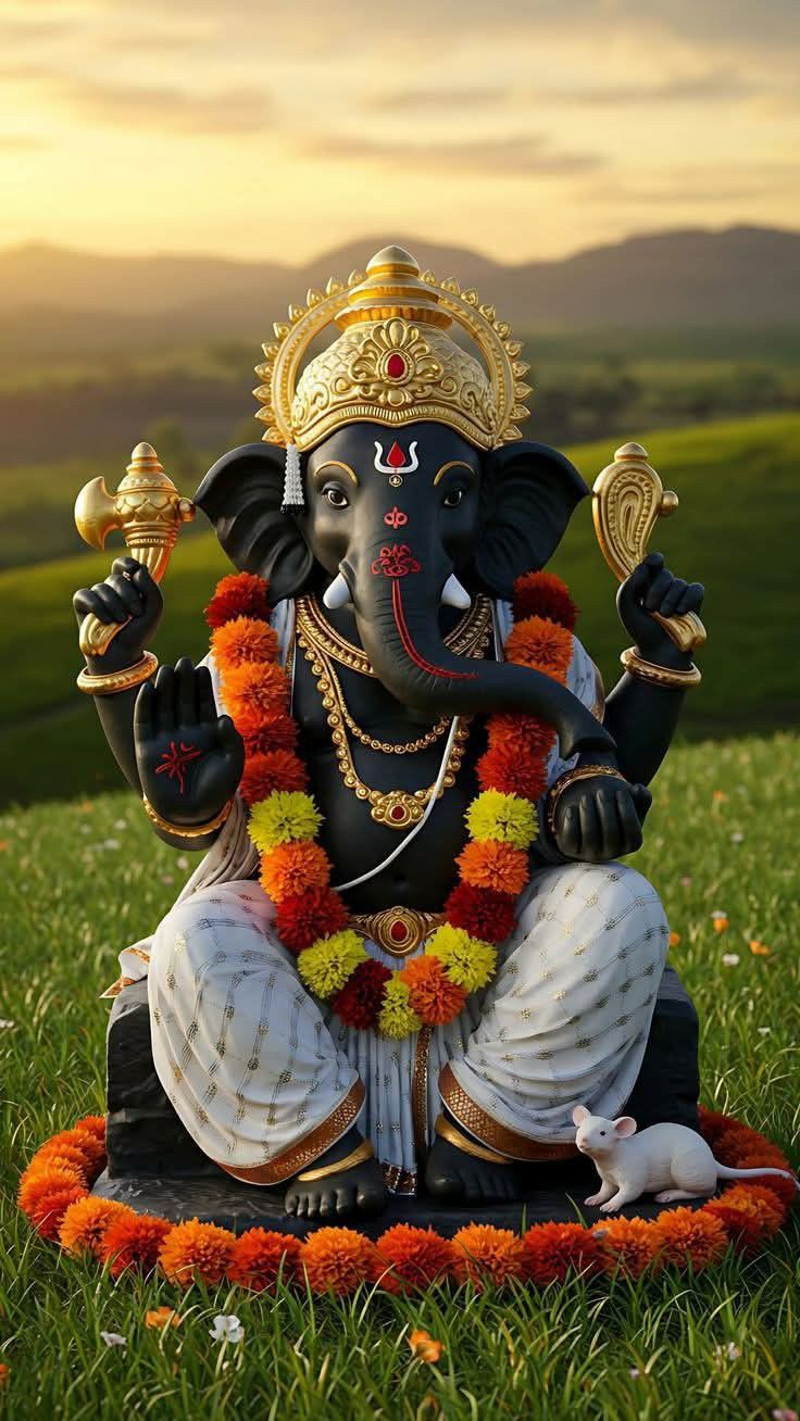 Lord Ganesha in a grassy field
