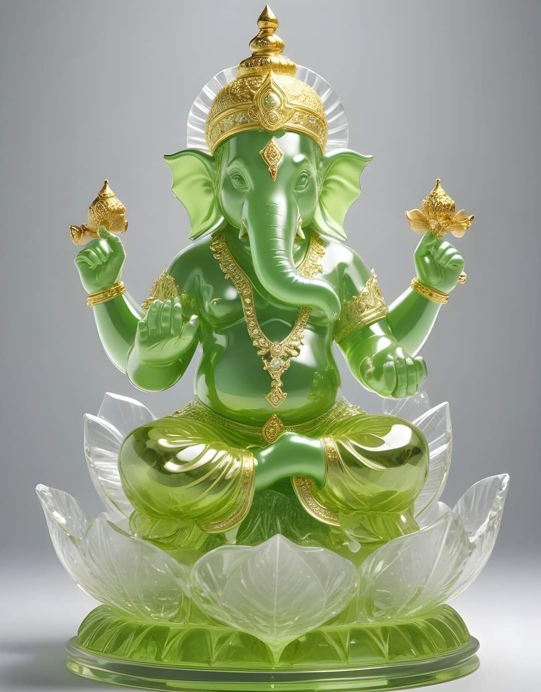 Green Ganesha seated on lotus flower