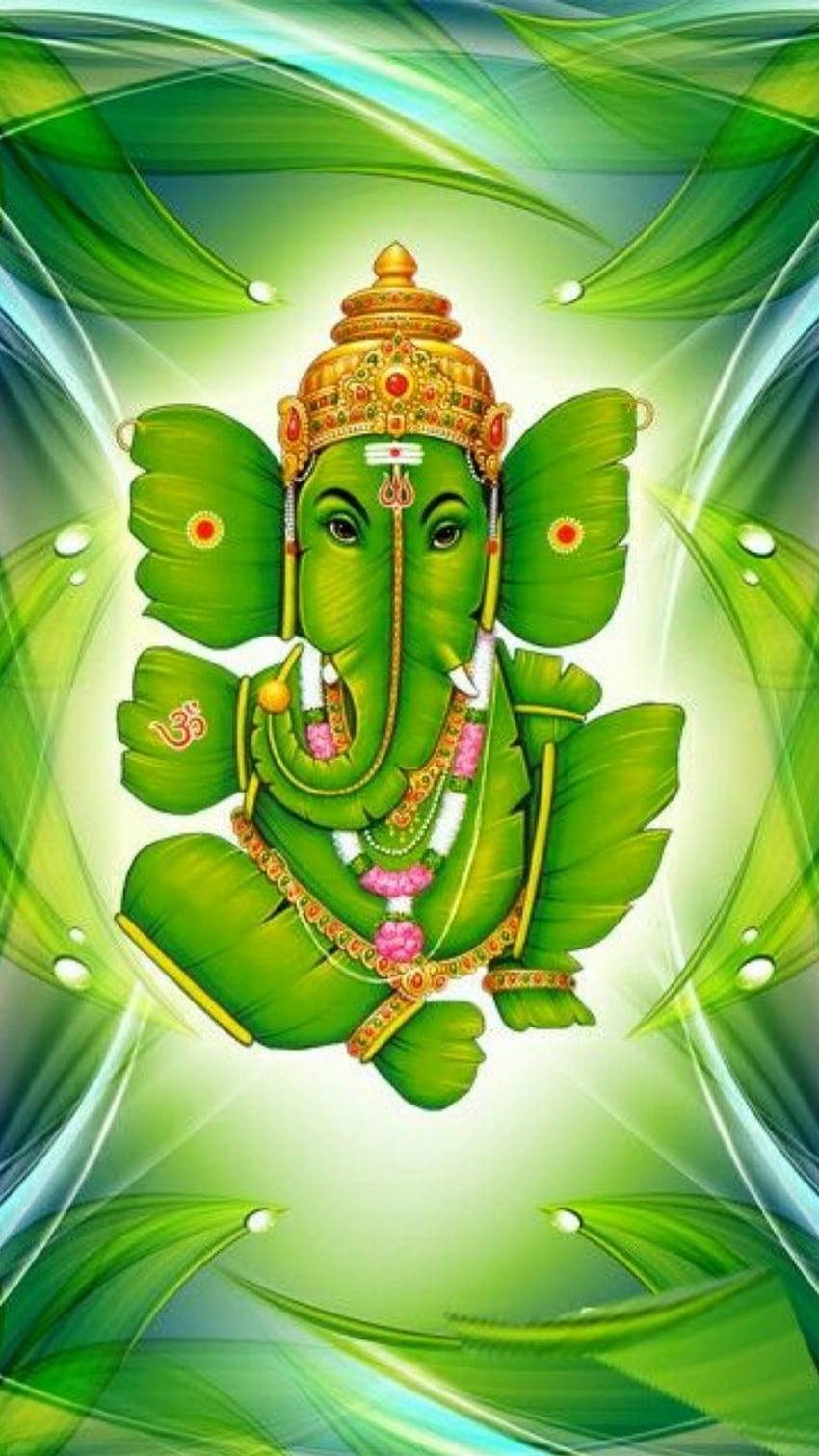 Green Ganesha with gold crown wallpaper