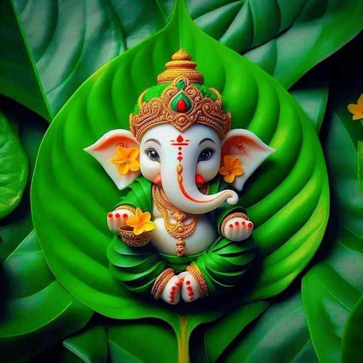 Ganesha within a green leaf