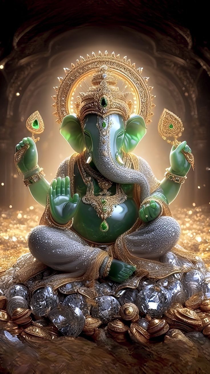 Lord Ganesha blessing with gold treasure