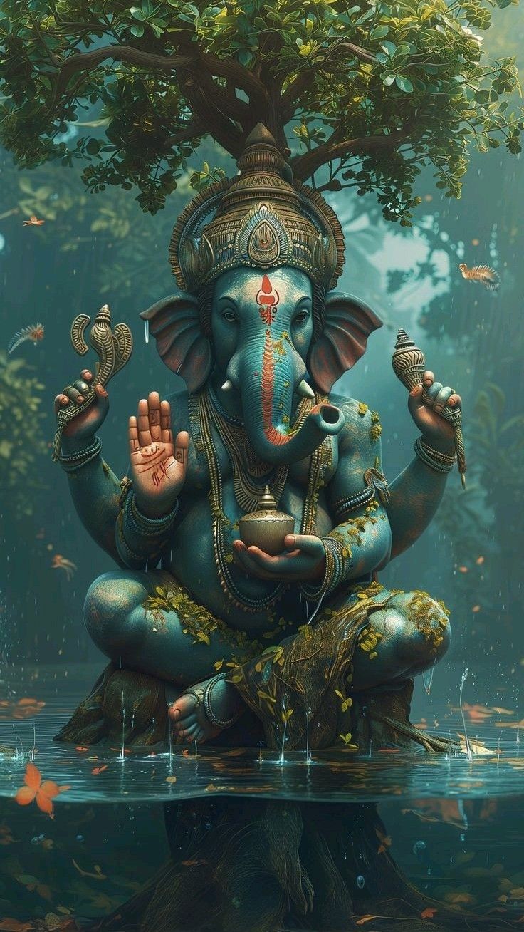 Lord Ganesha amidst a lush forest