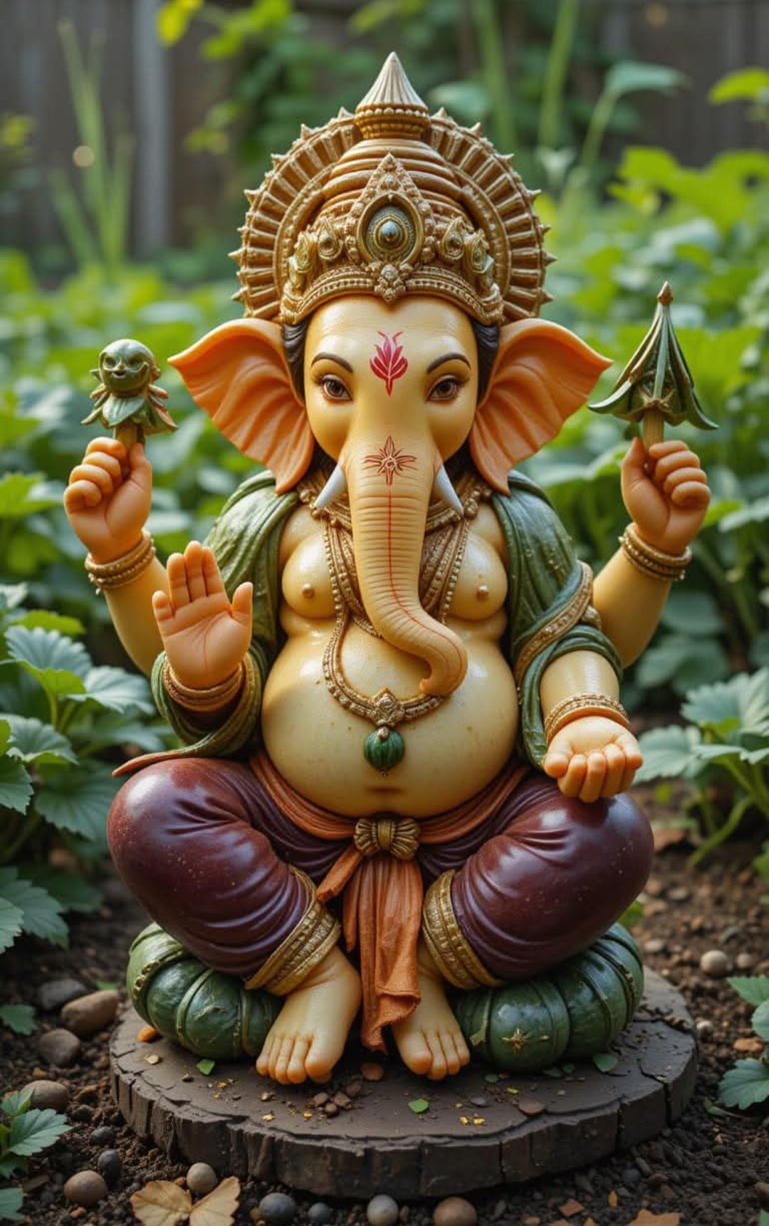 Lord Ganesha with modak in garden