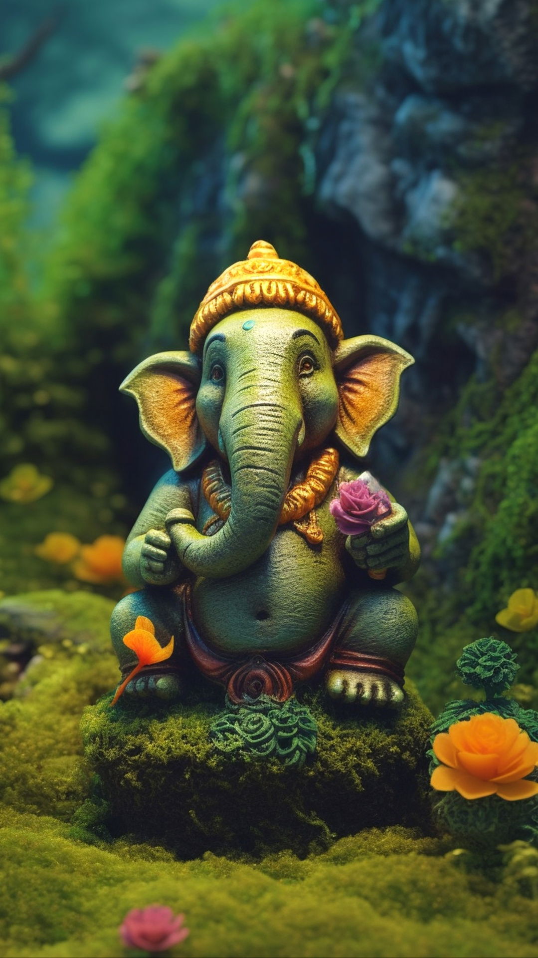 Ganesha seated amongst lush greenery