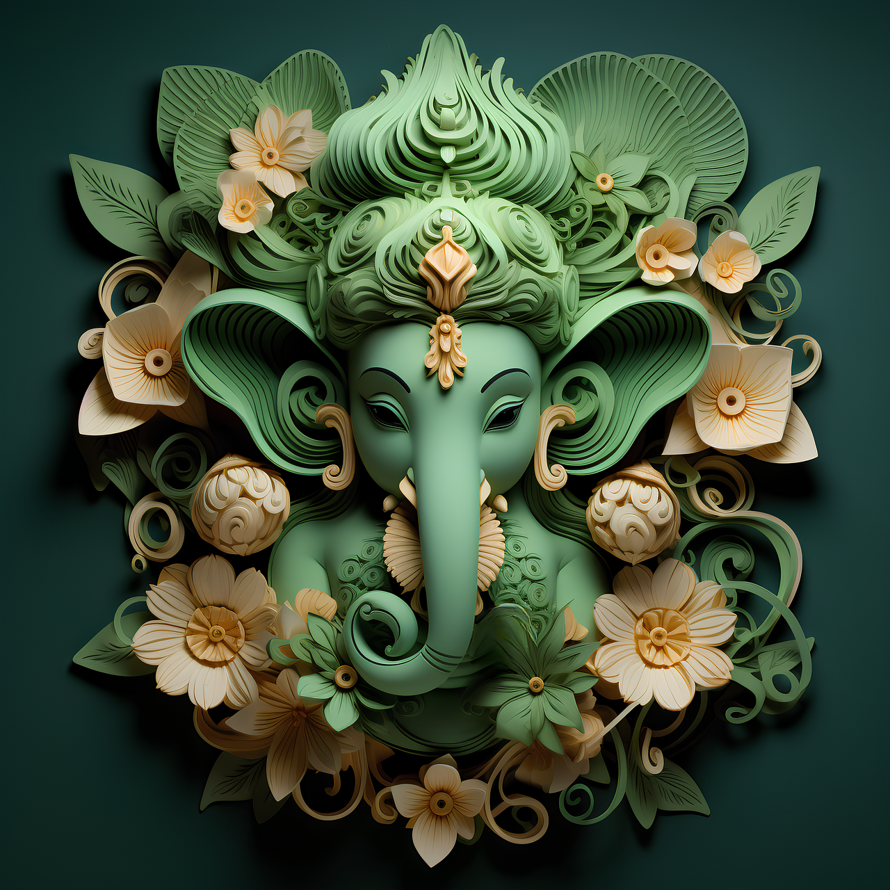 Paper art Ganesha with floral adornments
