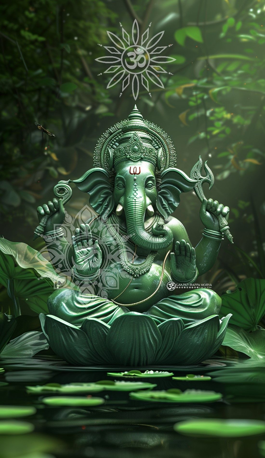 Green Ganesha amidst lush foliage