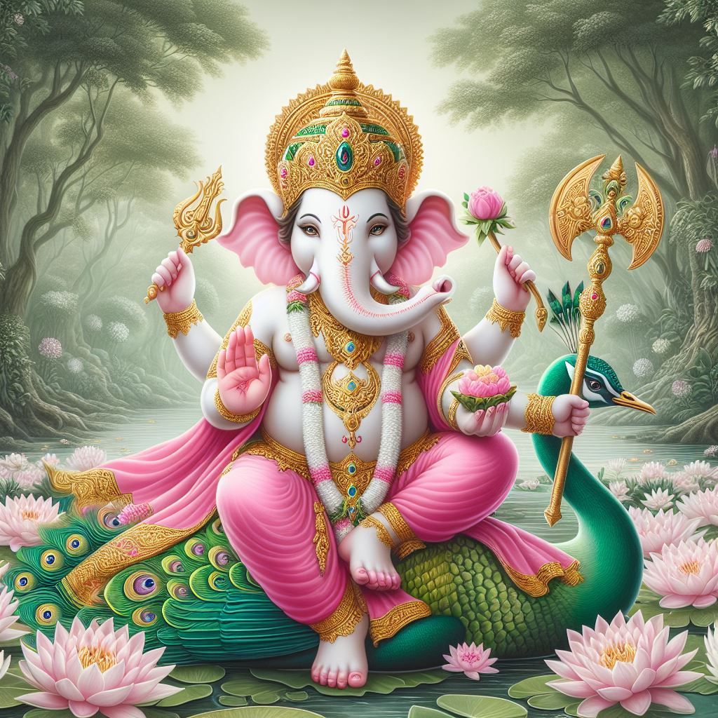Ganesha seated in a lush forest