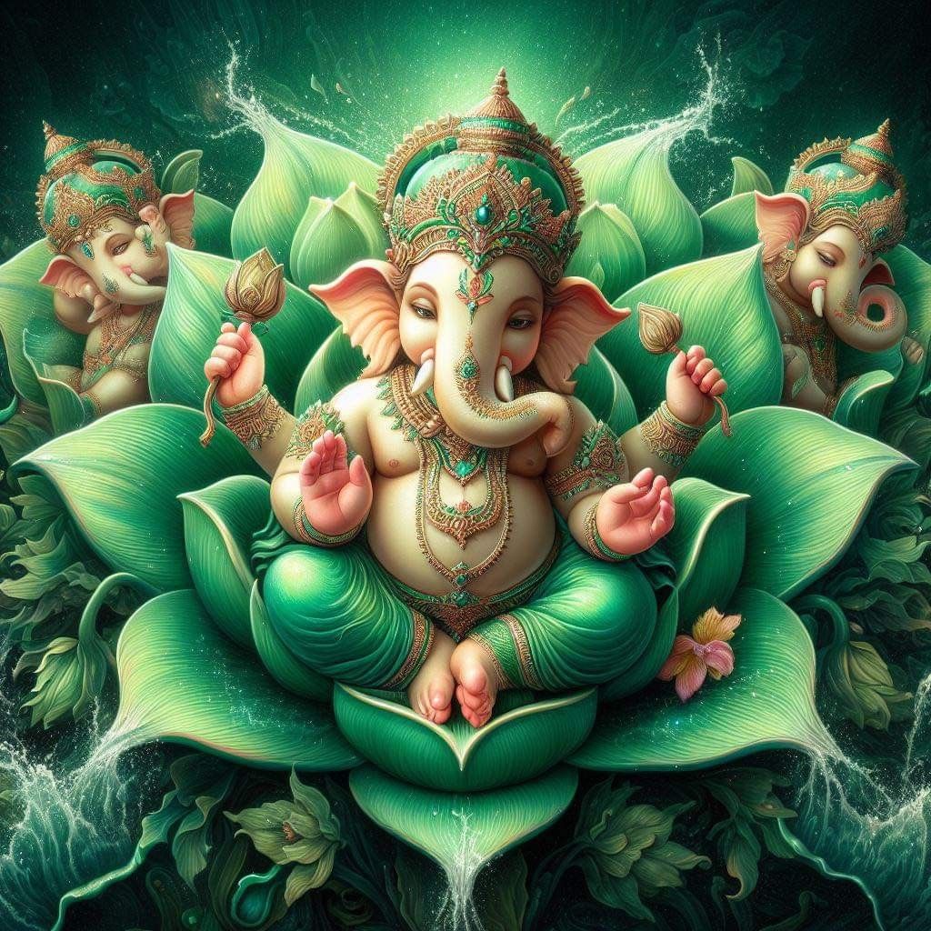 Lord Ganesha seated on a lotus flower