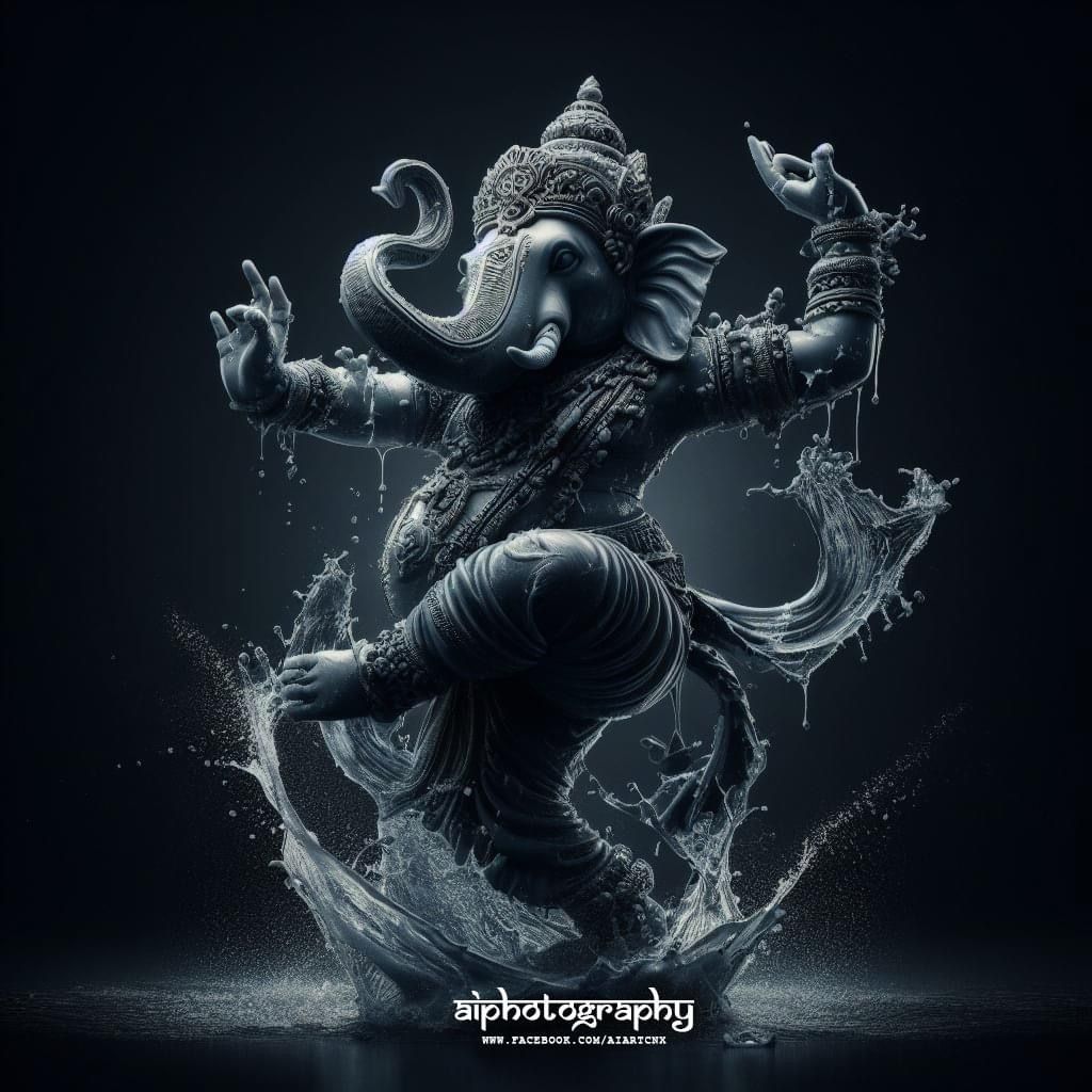 Lord Ganesha emerging from water splash