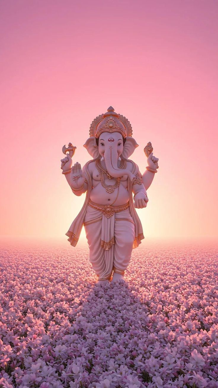Lord Ganesha in a field of flowers