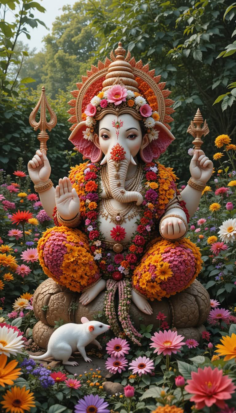 Ganesha amidst a floral garden