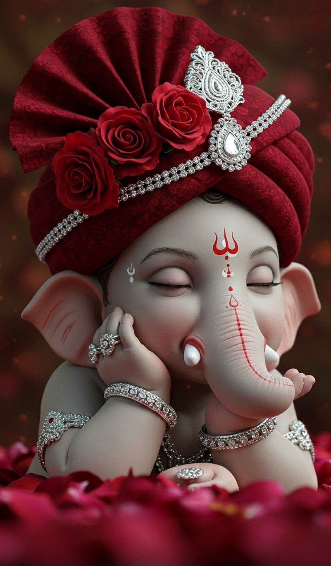 Floral decorated Ganesha portrait close-up