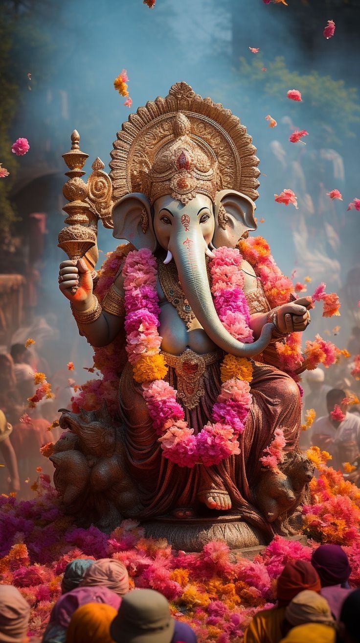 Lord Ganesha adorned with flowers
