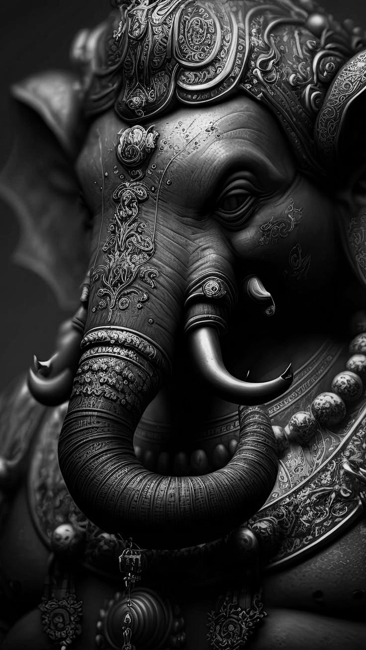 Close-up of Ganesha\'s elephant head sculpture