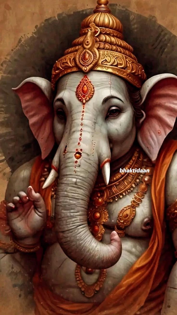 Close-up of Lord Ganesha\'s benevolent face.