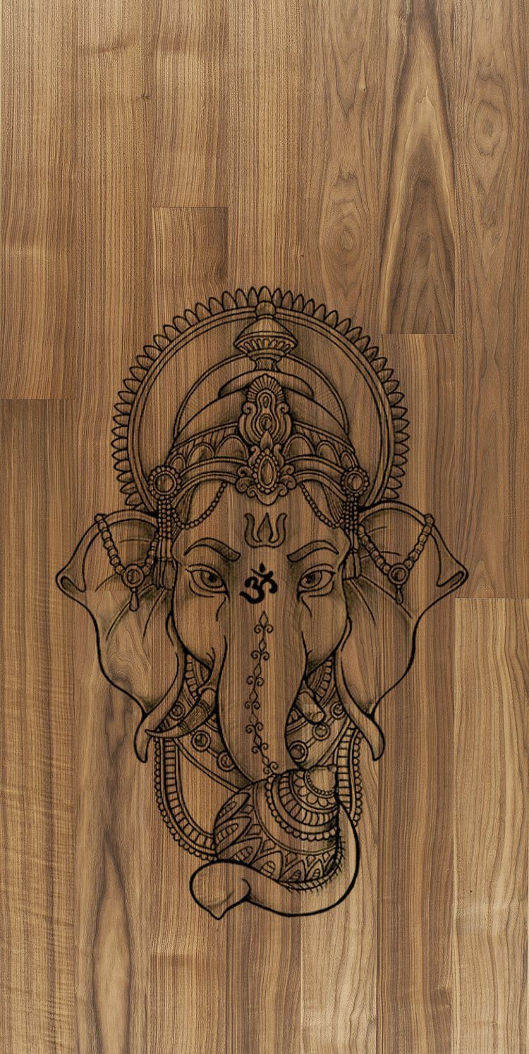 Lord Ganesha carved in wood wallpaper