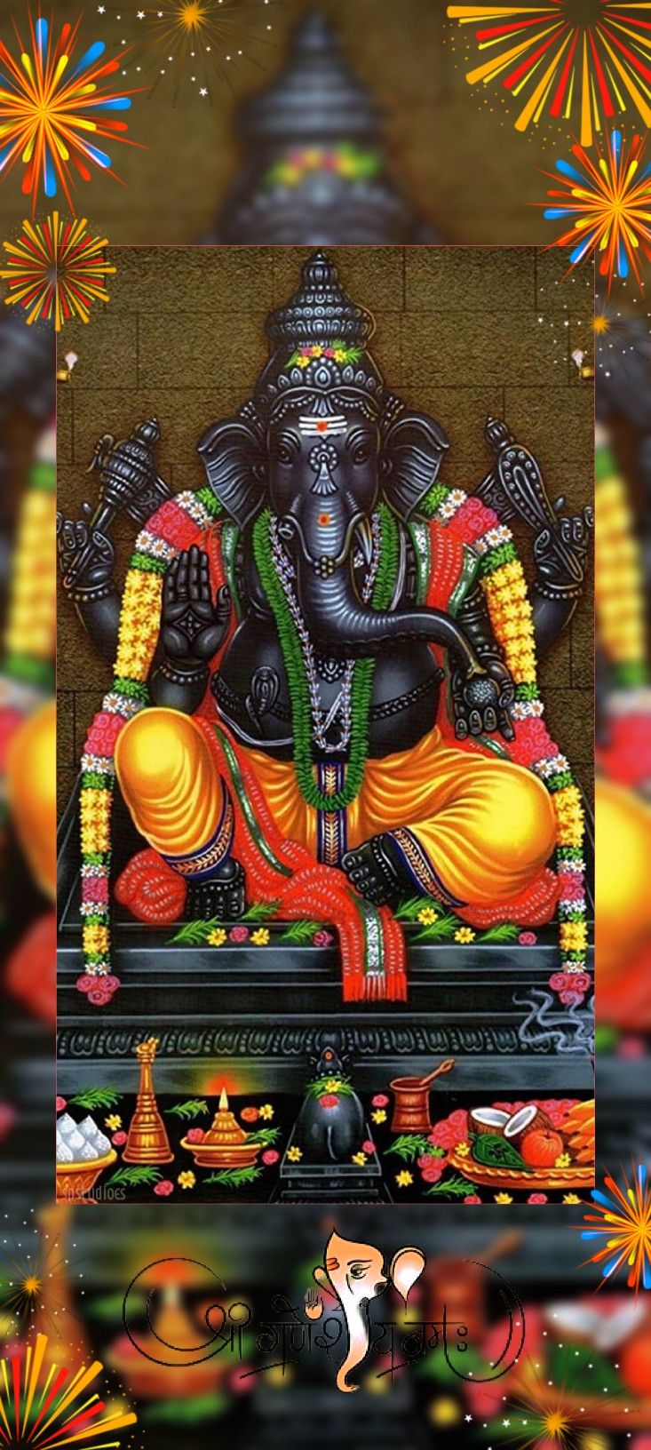 Lord Ganesha with flowers and modaks