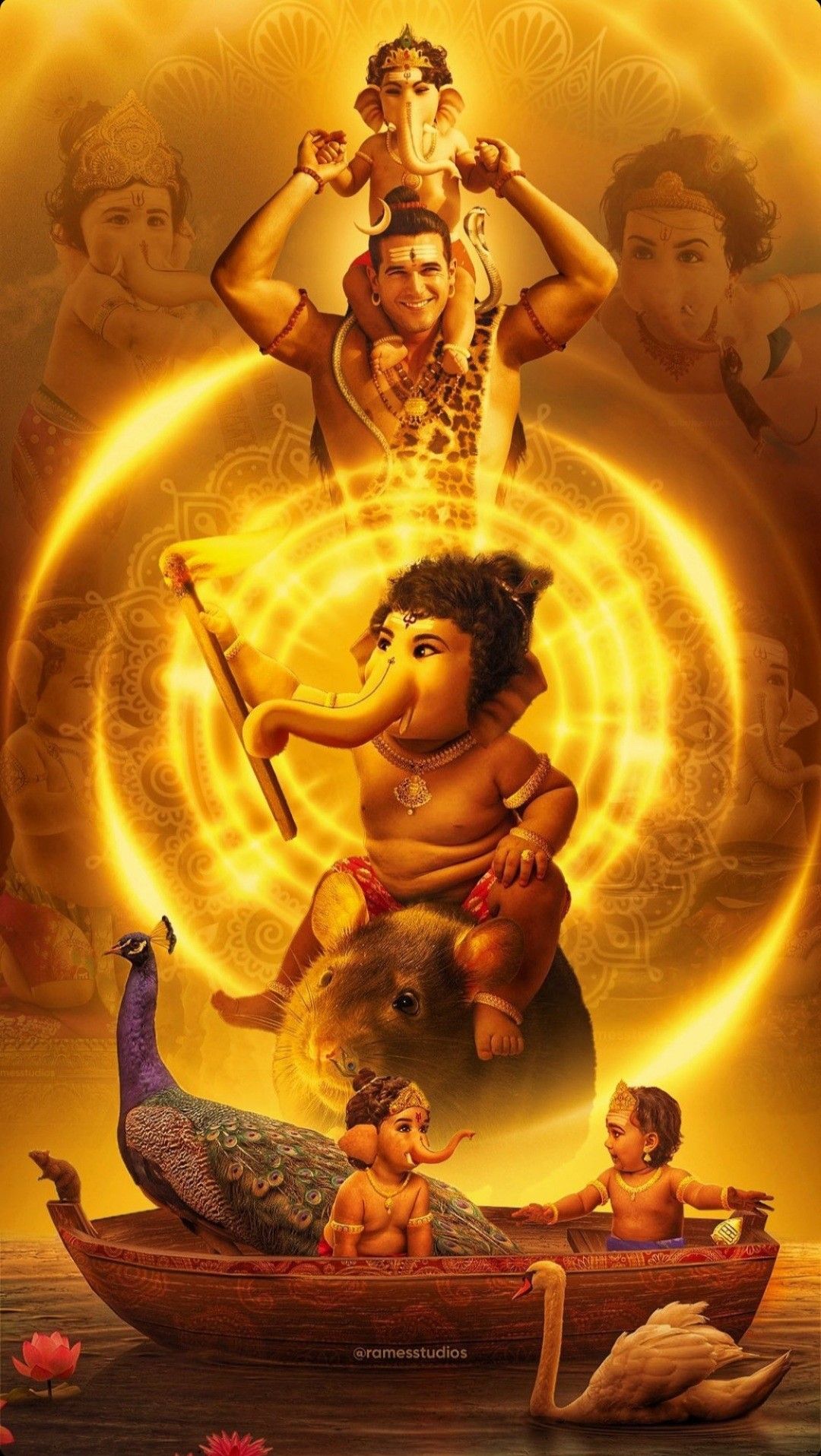 Ganesha with Shiva, Krishna, and Rama