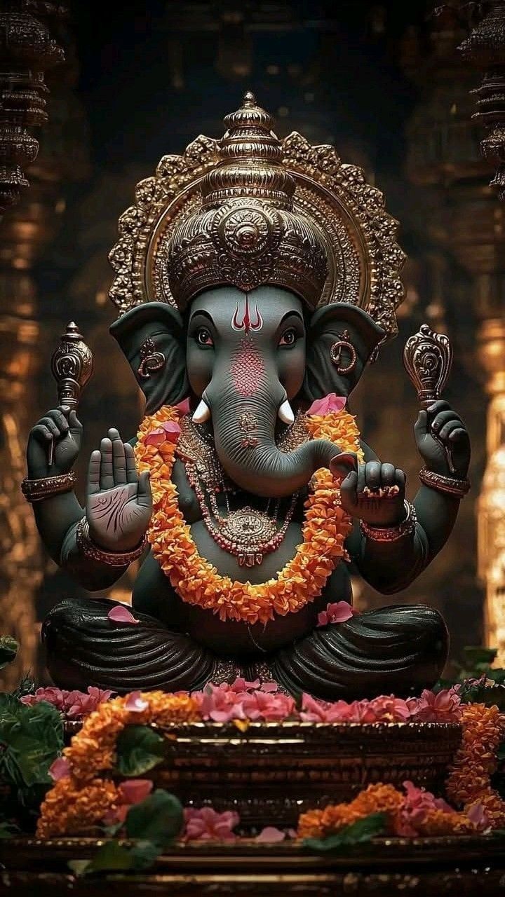 Lord Ganesha adorned with marigolds