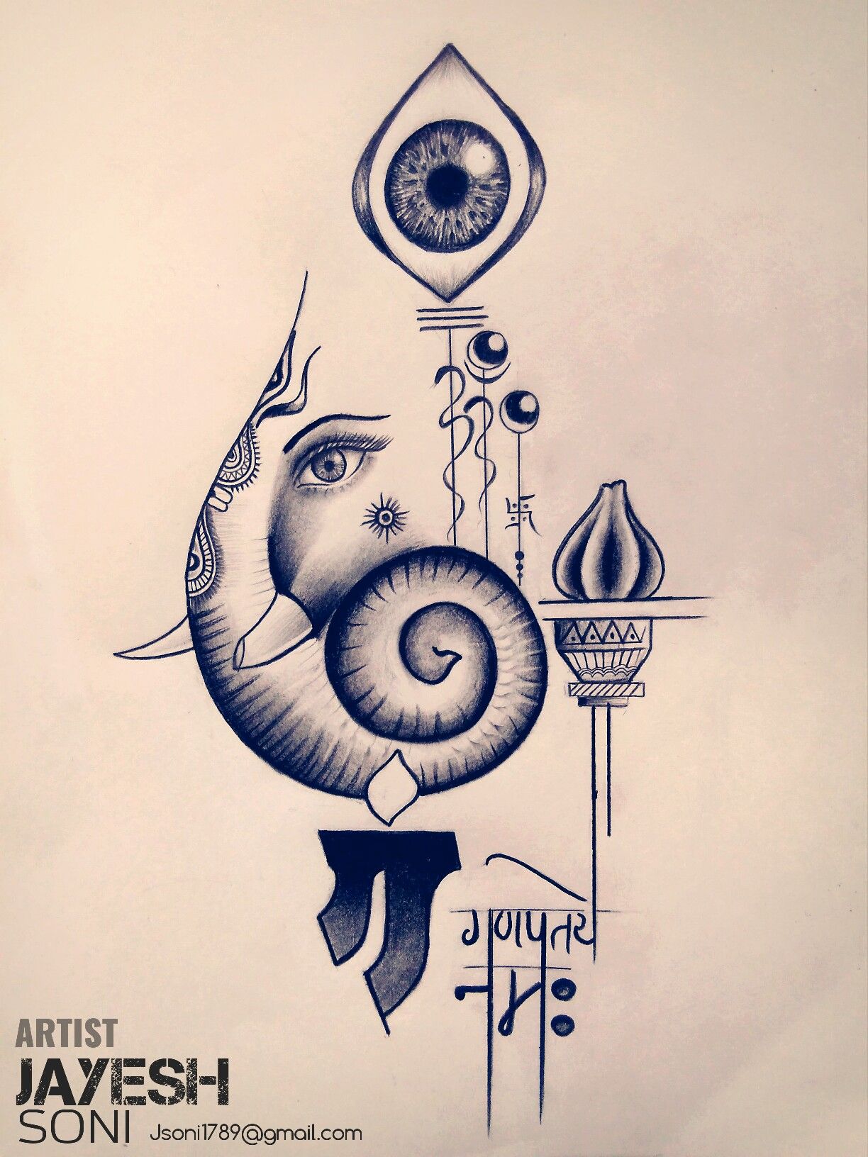 Intricate sketch of Lord Ganesha’s head