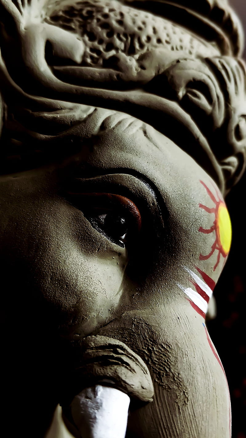 Close-up of Ganesha\'s face, intricate detail