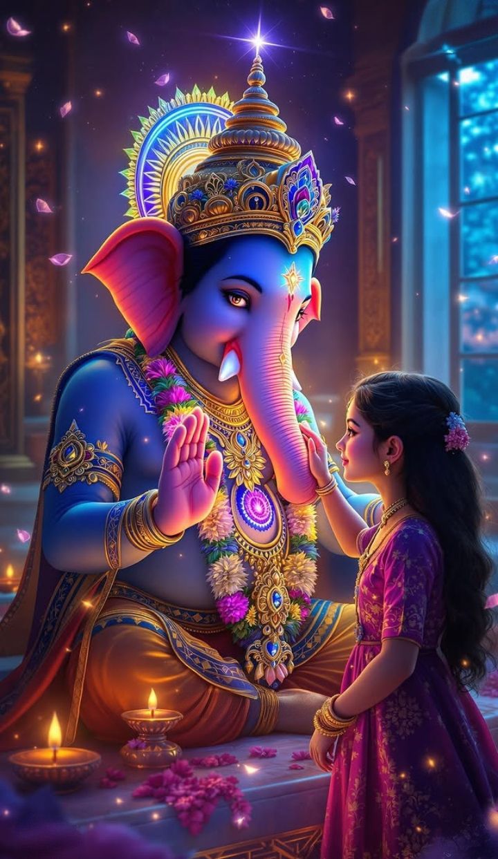 Lord Ganesha blessing a young devotee