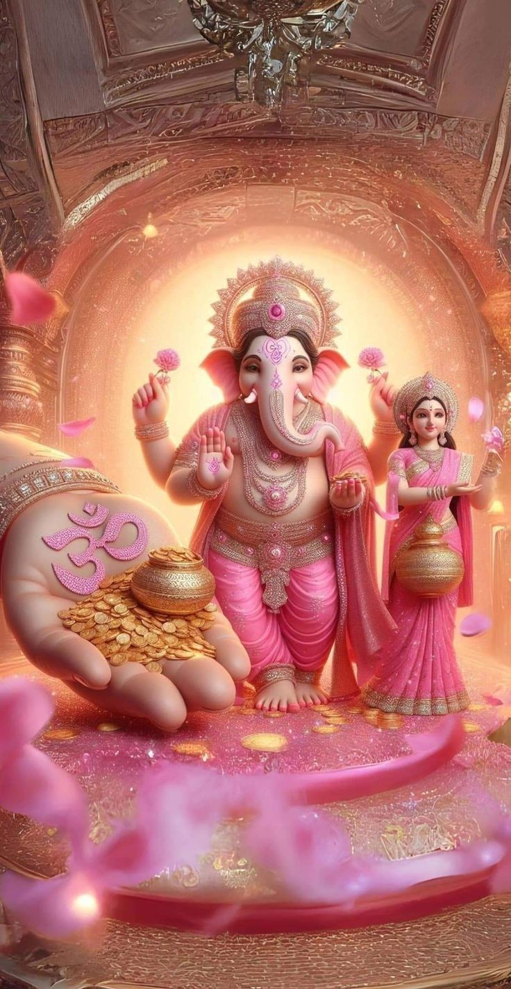 Lord Ganesha blessing with golden coins