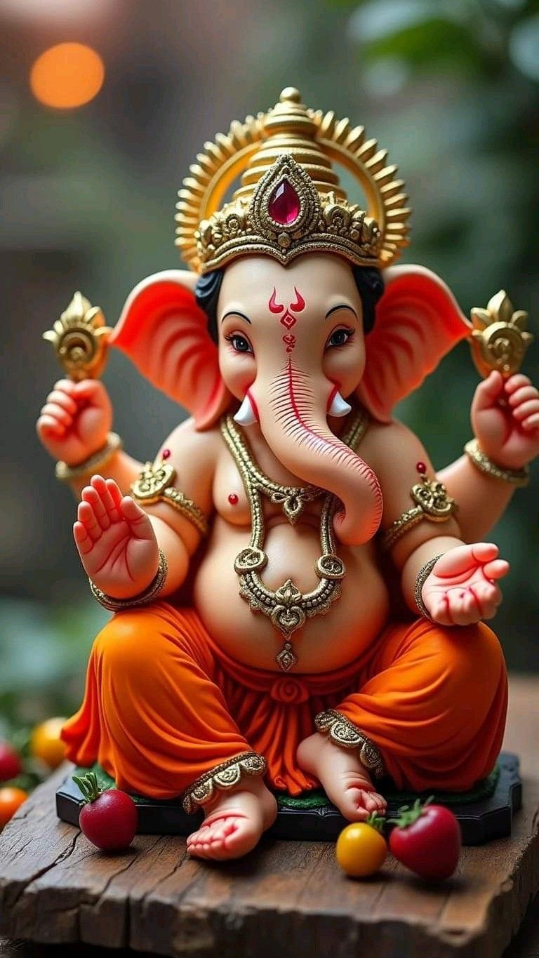 Lord Ganesha golden statue with modaks