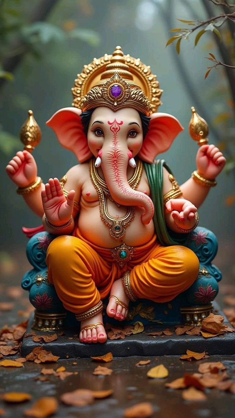 Lord Ganesha seated on a lotus