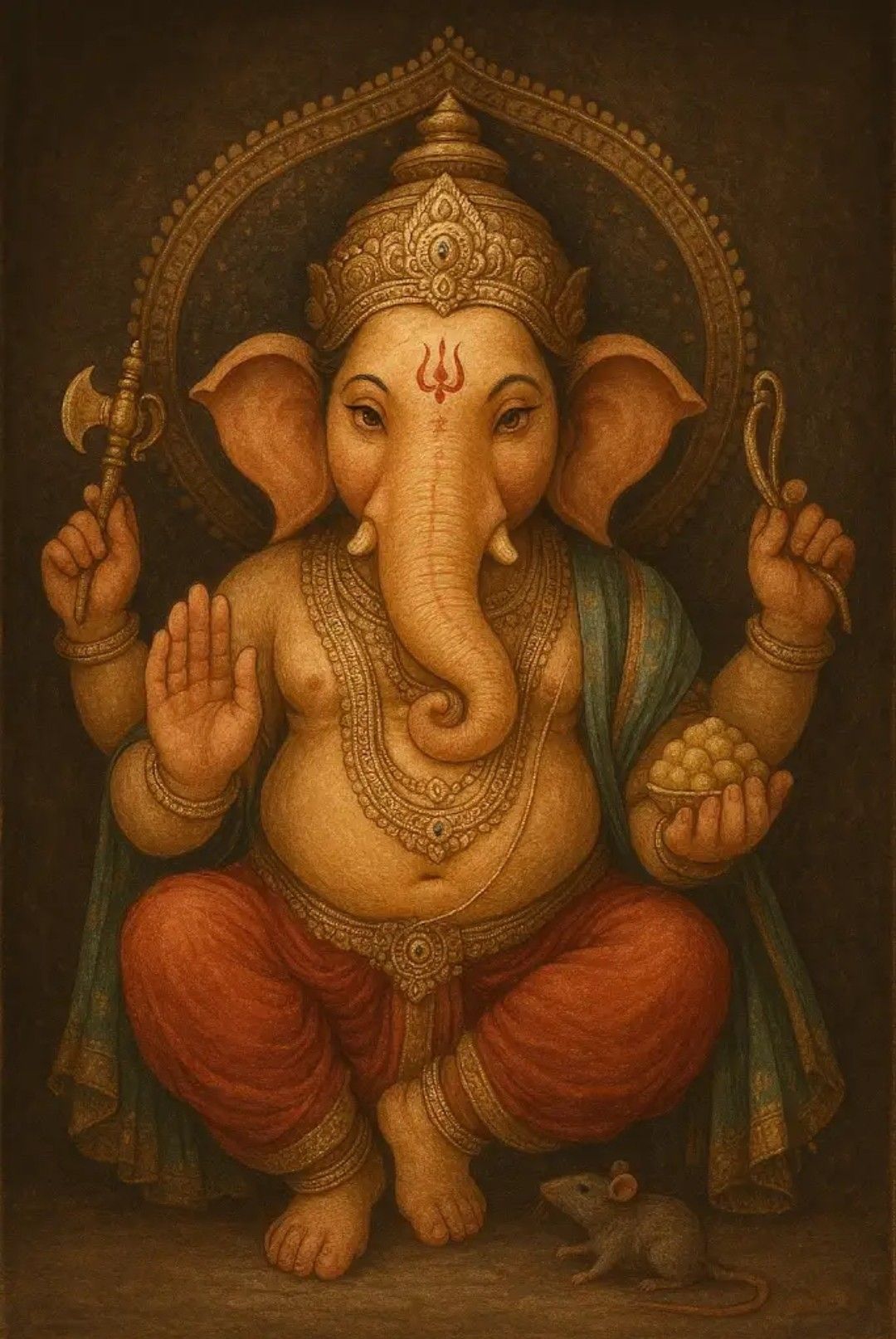 Lord Ganesha bestowing blessings with a mouse