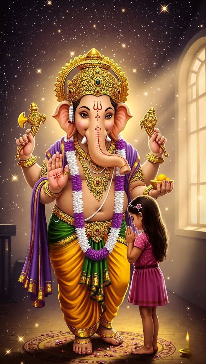 Lord Ganesha blesses a young devotee.