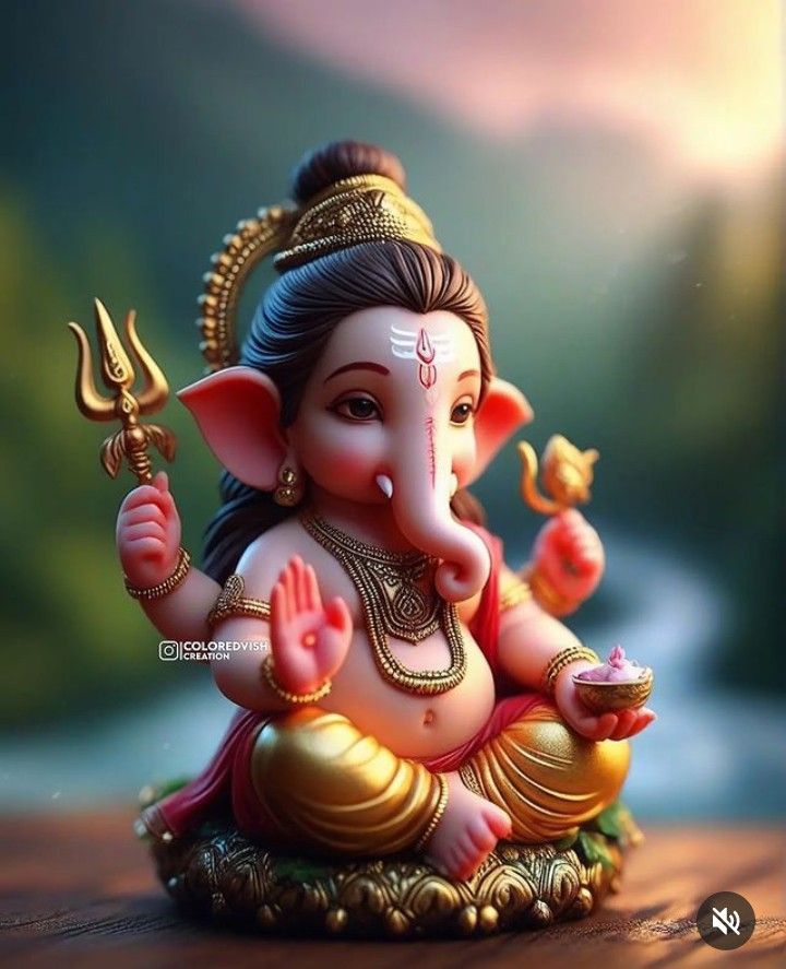 Lord Ganesha with trident and modak