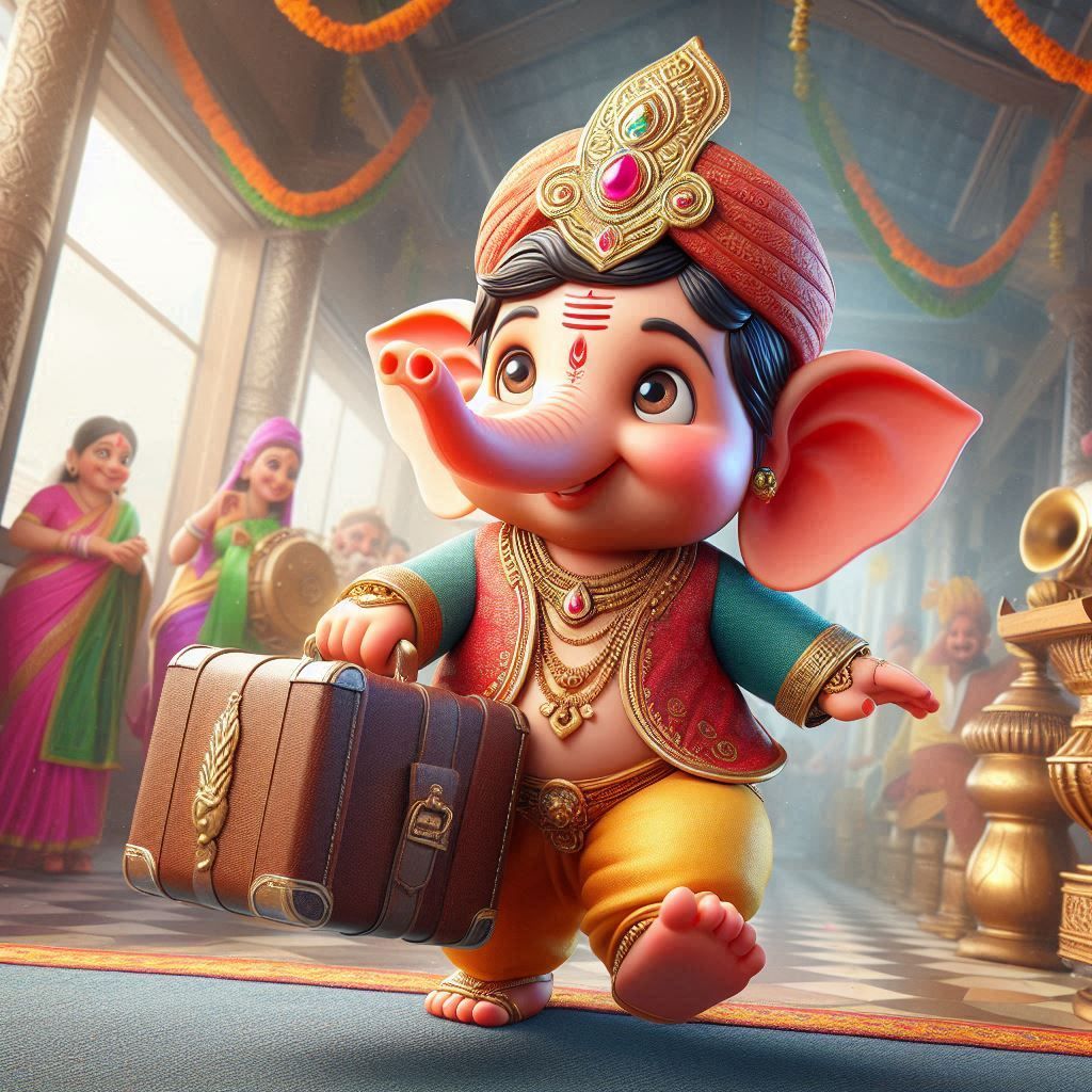 Lord Ganesha traveling with suitcase
