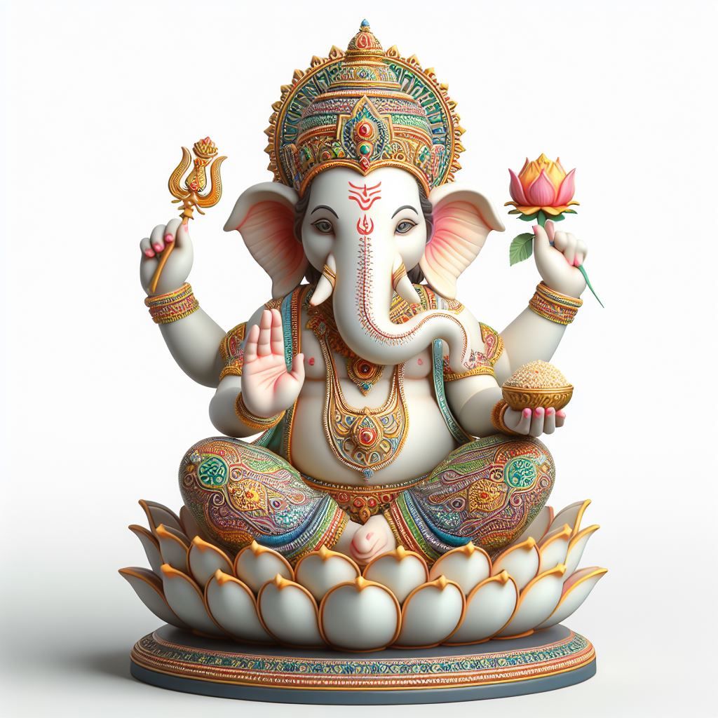 Ganesha seated on a lotus flower
