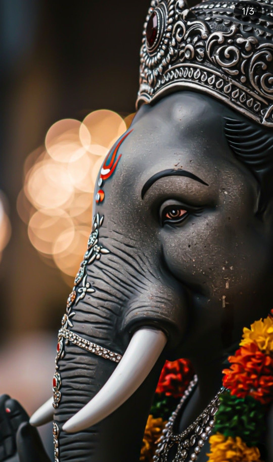 Close-up of Lord Ganesha\'s face.