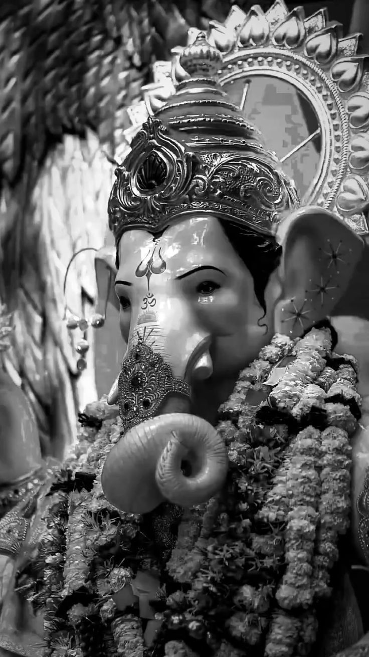 Close-up of Lord Ganesha’s face.