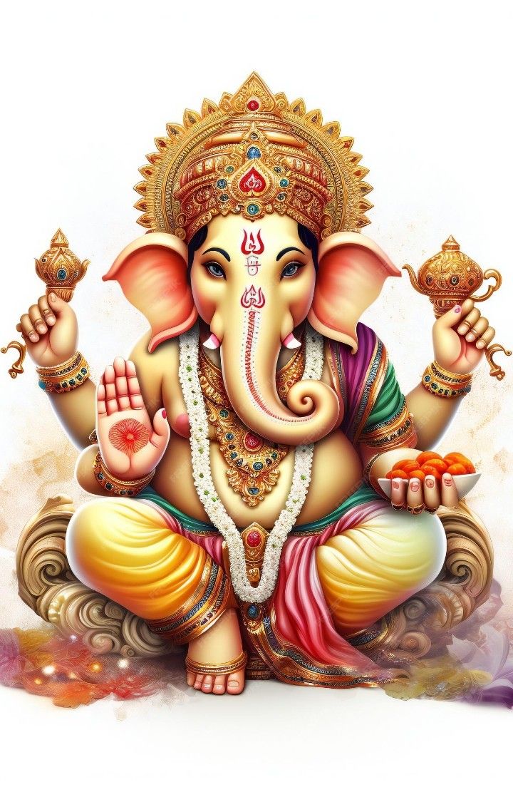Lord Ganesha blessing devotees with modaks