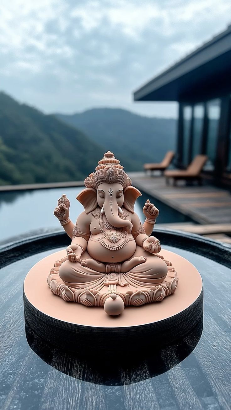 Ganesha statue overlooking a mountain view