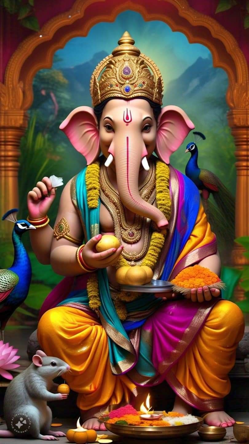 Lord Ganesha with Modak and Mouse