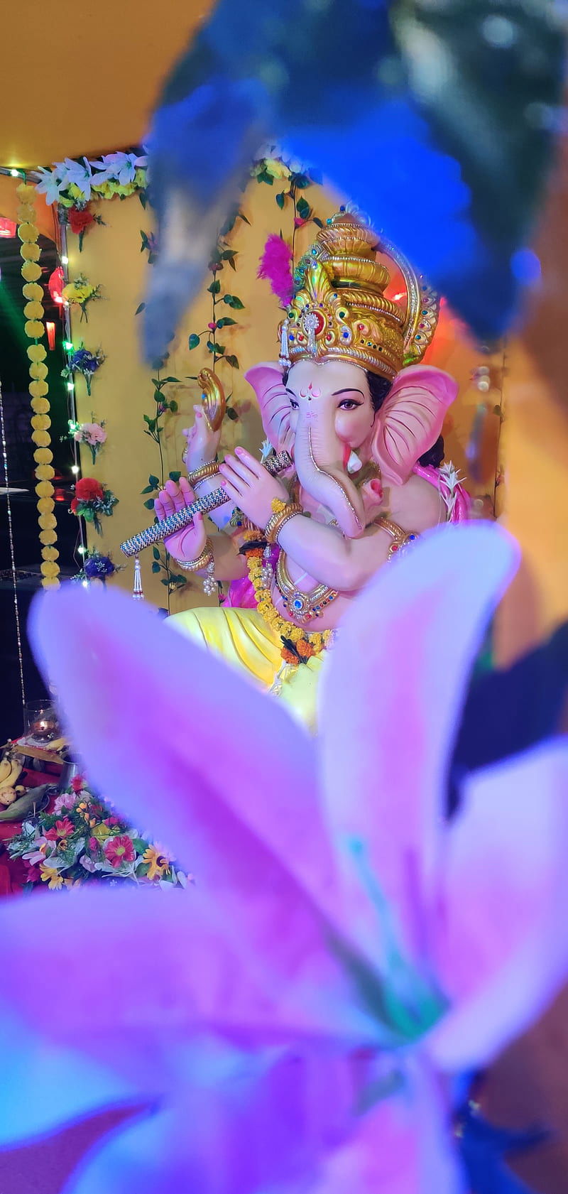 Lord Ganesha with flower decoration