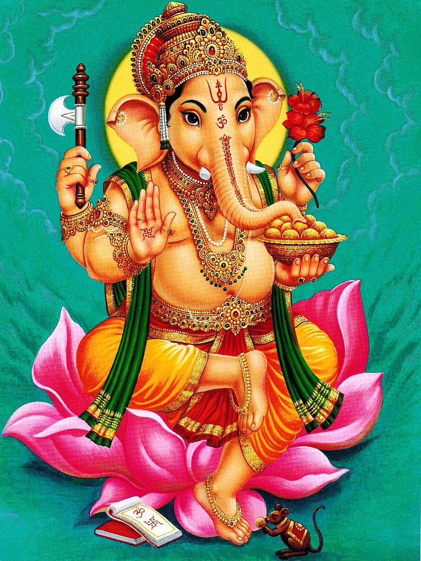Lord Ganesha with modak and lotus