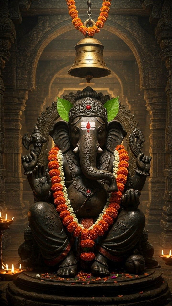 Lord Ganesha idol in ancient temple