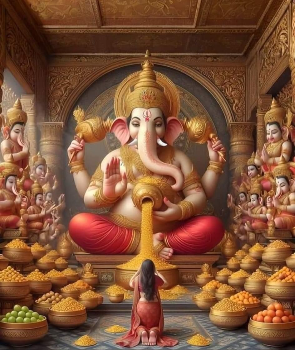 Lord Ganesha with modaks and devotee