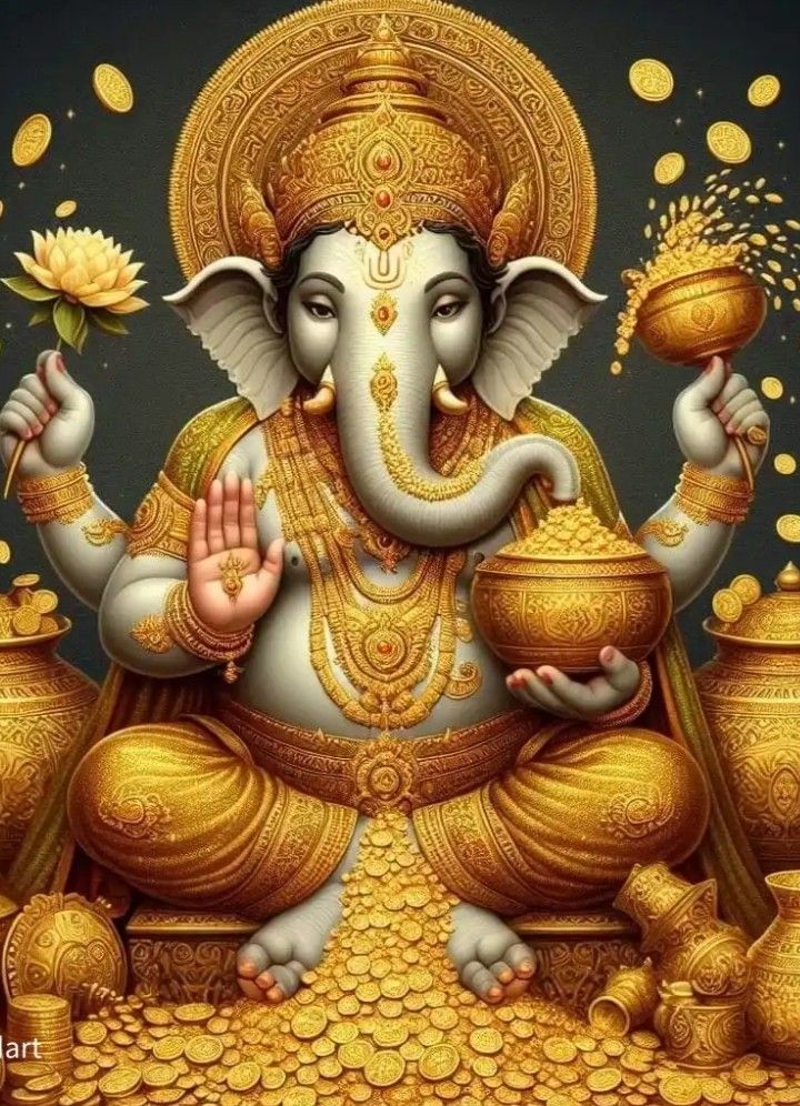 Golden Ganesha showered in prosperity