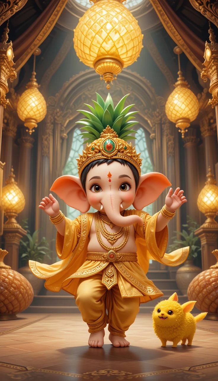 Adorable Ganesha with ladoo and mouse.