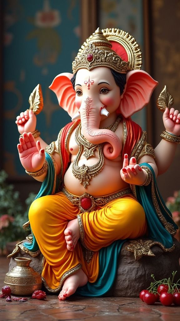Lord Ganesha with modaks and blessings