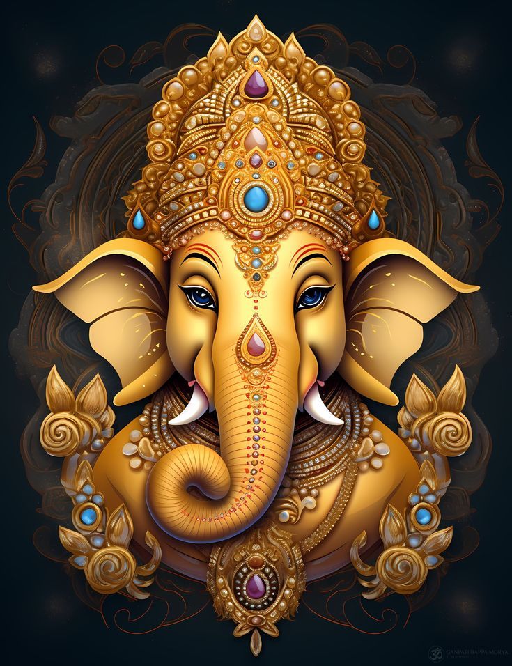 Golden Ganesha face divine portrait